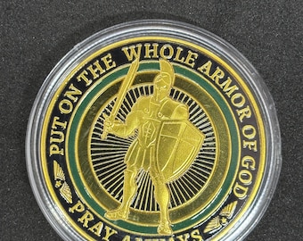 Put On The Whole Armor Of God / Pray Always - Ephesians 6:13-17 Novelty Collectors Coin in Protective Plastic Case (Type 2 Gold) - 1 pc