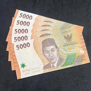 5 x Indonesia Rupiah 5000 IDR Uncirculated Banknotes, P-167 - (Indonesian Currency) 2022