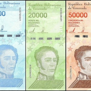 2019 Venezuela Bolivar Banknotes: 10,000, 20,000 & 50,000 VES (Set of 3)