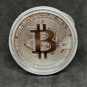 Bitcoin Novelty Collector&#39;s Coin - Silver Finish, 1.57&quot; in Case