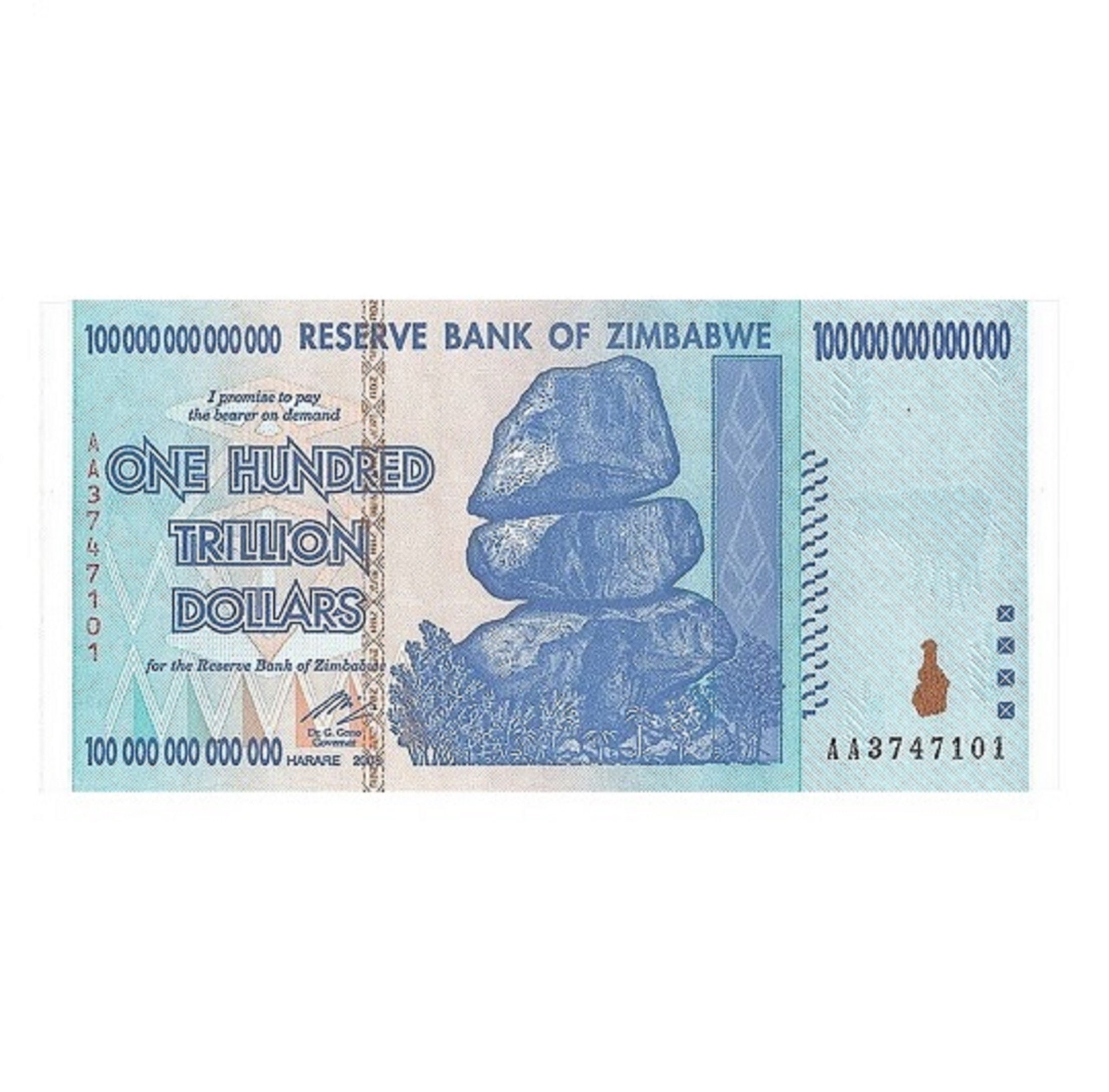 Billete de 100 billones de dólares de Zimbabue (sin circular, 2008), P-91 (AA), Egan Store