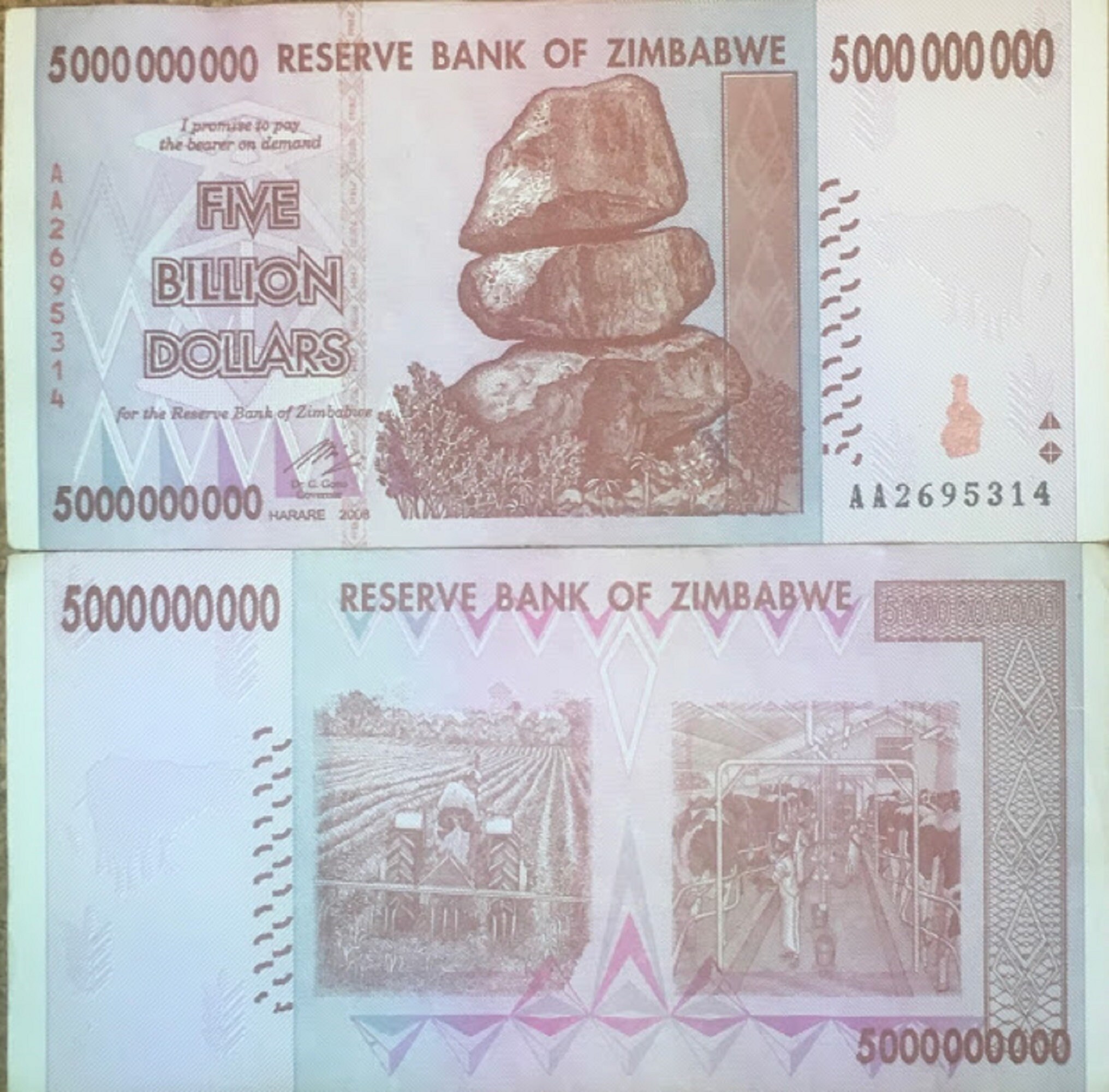 5 Zimbabwe Banknotes 1 5 10 20 & 50 Billion Dollar Bills Etsy