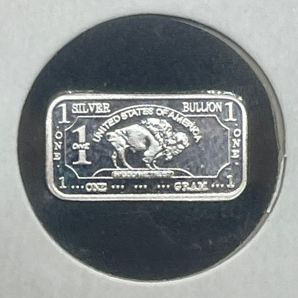 One Gram .999 Silver Bullion Bar: Buffalo Design (in 2x2 Coin Square) - 1 pc