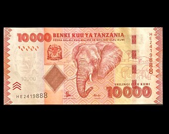 Tanzania 10,000 Shillings VF Banknote P-44 - 1 pc | (Elephant Art)