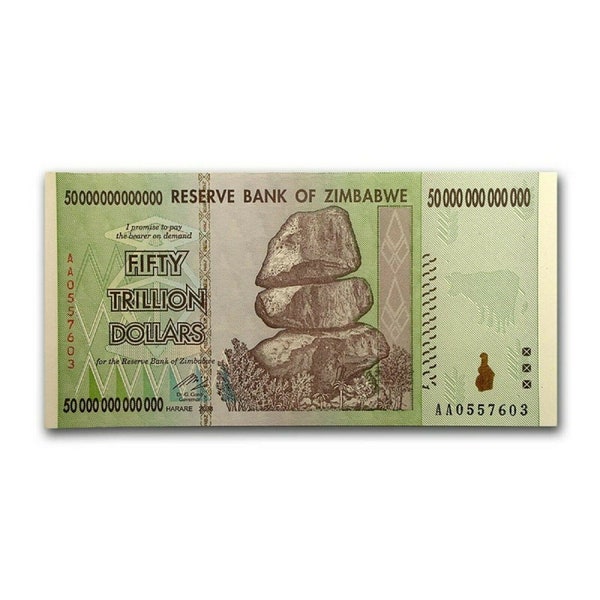 50 Trillion Dollar UNC 2008 Zimbabwe Banknote, P-90: Guaranteed Authentic “Zim Bond”| Egan Store