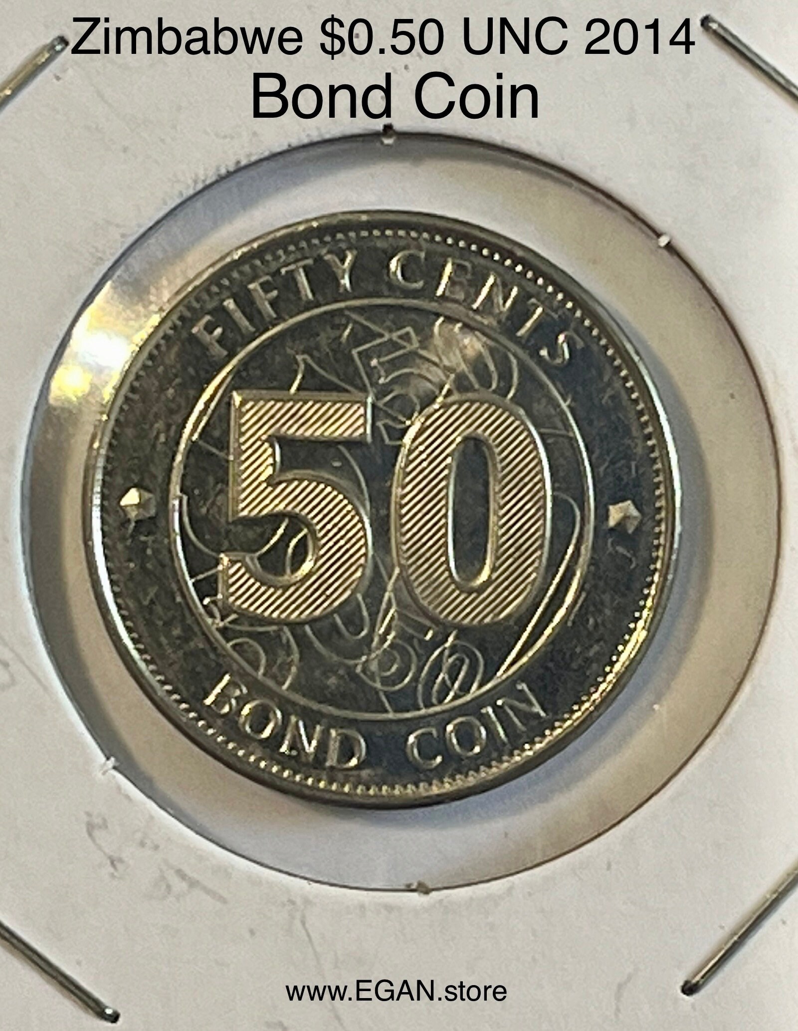 Zimbabwe UNC 50 Cent 2014 Bond Coin - 1 pc