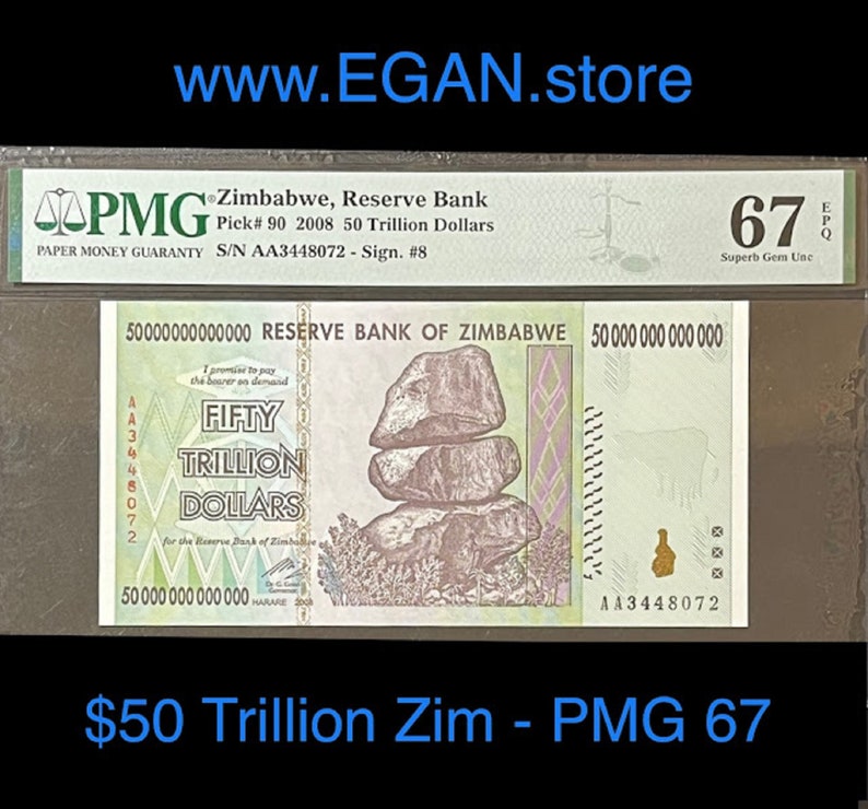 50 Trillion Dollar 2008 Zimbabwe Banknote P90 GEM UNC PMG Etsy