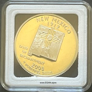 2008 Proof 90% Silver UNC Washington Quarter (New Mexico) - 25 Cent (1/4 Dollar) US Coin (S Mint) in Hard Plastic 1x1 Case - 1 pc