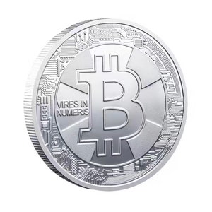 Bitcoin Novelty Collector&#39;s Coin: Silver Finish, Protective Case