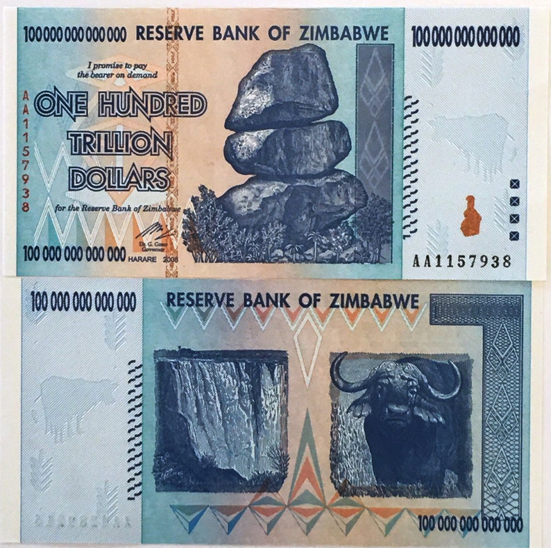 100 Trillion Dollar UNC Zimbabwe Banknote 2008 AA Etsy