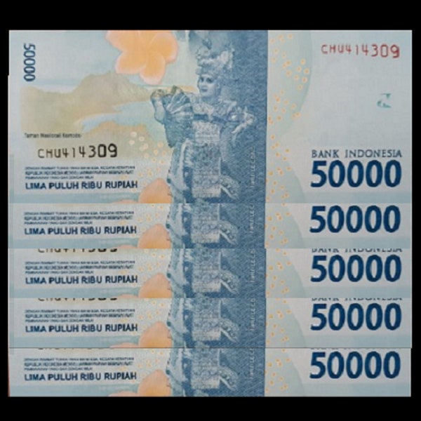 5 pcs x Indonesia 50,000 Rupiah CIR 2016 Banknotes, P-159 (250k IDR) | Egan Store