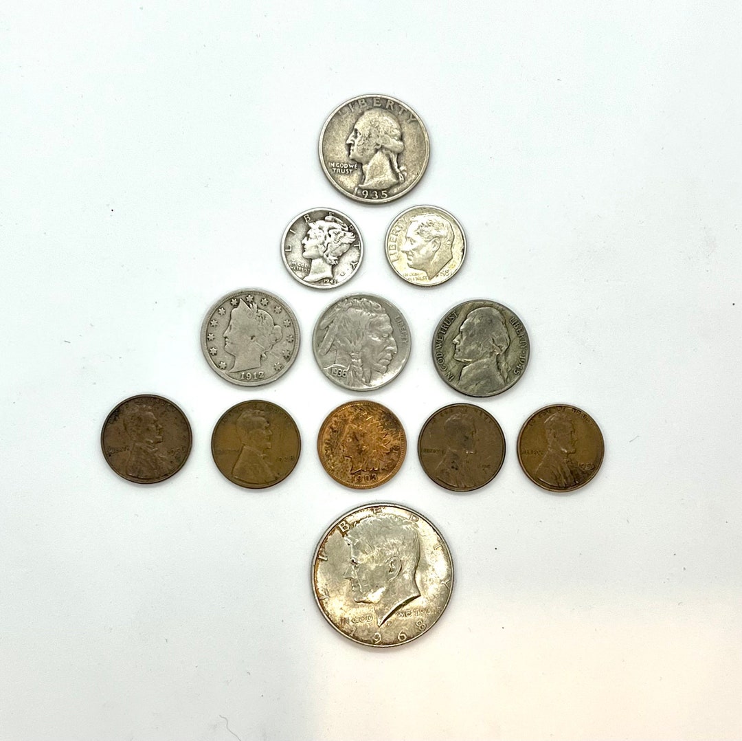 Vintage 11pc 5 Silver Coin Collecting Beginners Kit 1 Halfdollar, 1