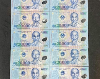 Vietnamese Dong Uncirculated: 10 pcs  x 20000 = 200000 Total VND in Ten Vietnam Polymer Banknotes (Currency, Paper Money)