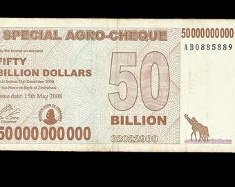 Zimbabwe 50 Billion Dollar Zimbabwe 2008 Special Agro-Cheque Banknote, P-63 (VF-AU) | Egan Store