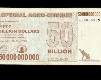 Zimbabwe 50 miljard dollar Zimbabwe 2008 speciaal agrochequebankbiljet, P-63 (VF-AU) | Egan-winkel