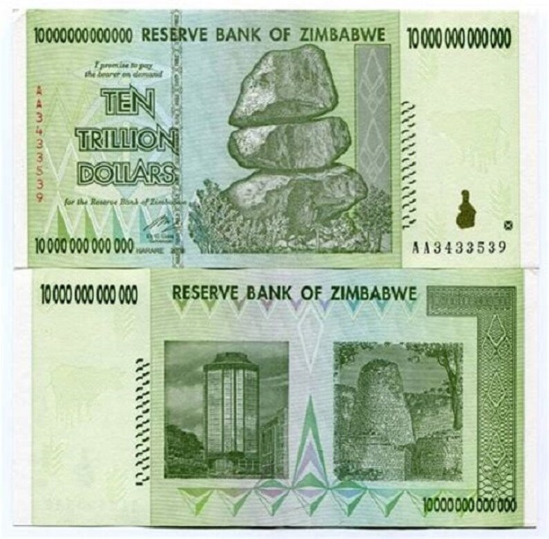 100 Trillion Zimbabwe Dollars Ten 10 X 10 Trillion UNC Zim Etsy