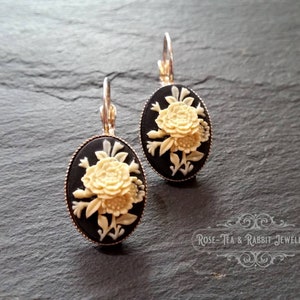 Floral Cameo Earrings - Petite Size - 3x1.5cm(1.18 x 0.59 Inches) - Leverback - Silver or Gold Plated Base - Nickle Free - Pretty & Romantic