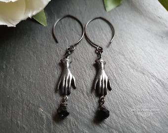 Viktorianische Hand Ohrringe - Doppelt Poliertes Geschwärztes Messing - Alt Viktorianischer Look Schmuck - Vintage Stil - 7,2 cm(2.83 Inches)