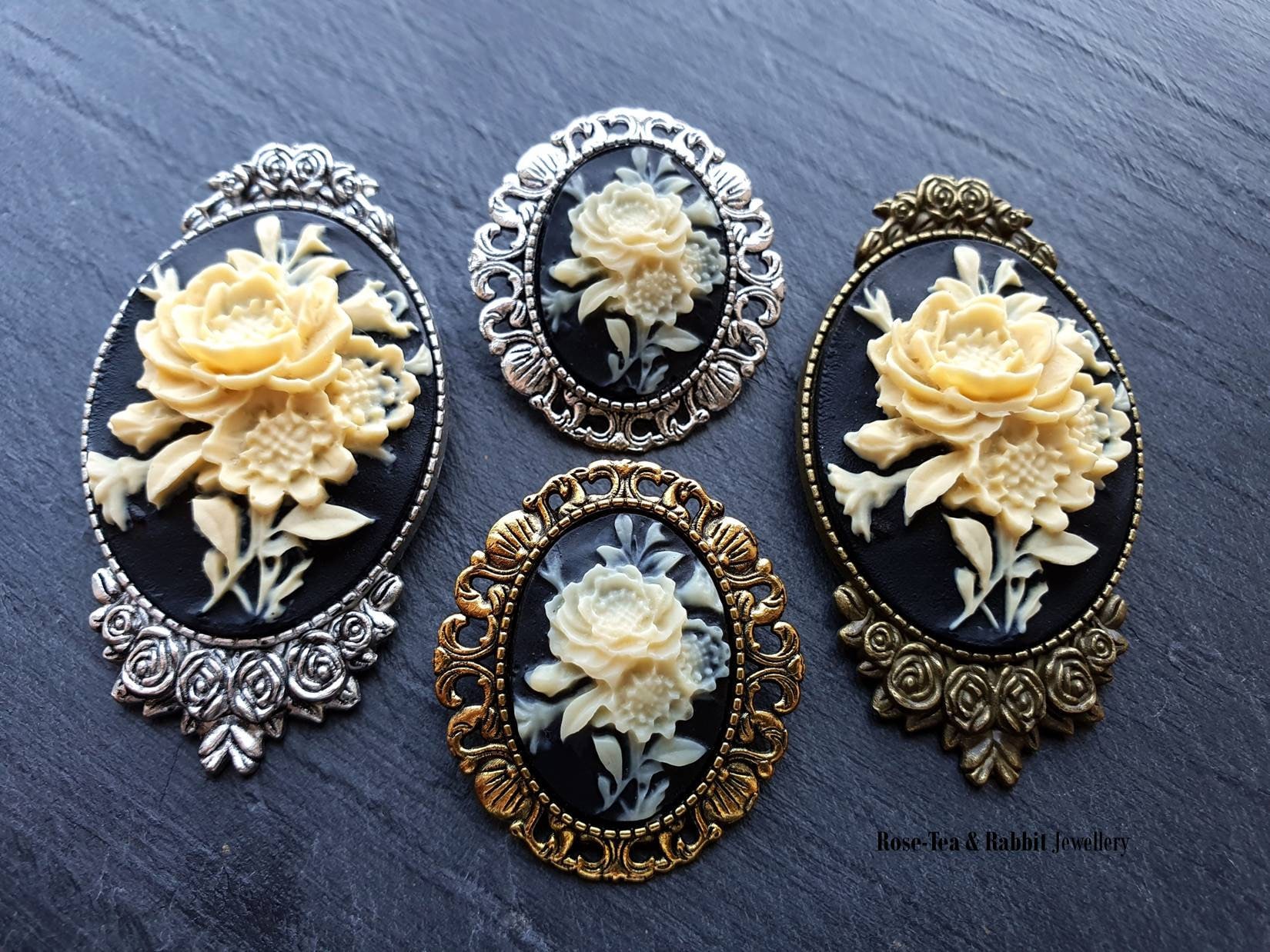 Broche Camée Vintage En Alliage Doré - Bijou élégant Pour Femme, Finition Or Antique, Motif Filigrane Et Strass - 9