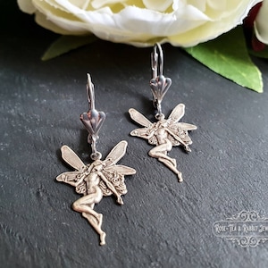 Fairy Earrings | Drop/Dangle | Antiqued Silver Finish | Hypoallergenic Stainless Steel Hinged Closure | 4x1.6cm(40x16mm/1.57x0.63 Inches)