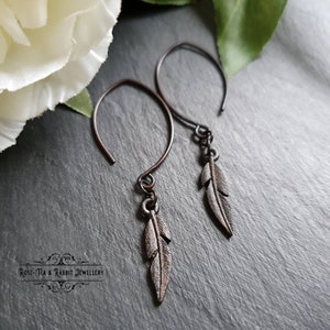 Black Feather Dangle Earrings: Blackened Brass, Retro Alt Jewelry