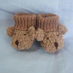Hand Knit Teddy Bear Baby Booties: Beige Furry Newborn Gift, 0-6 Months
