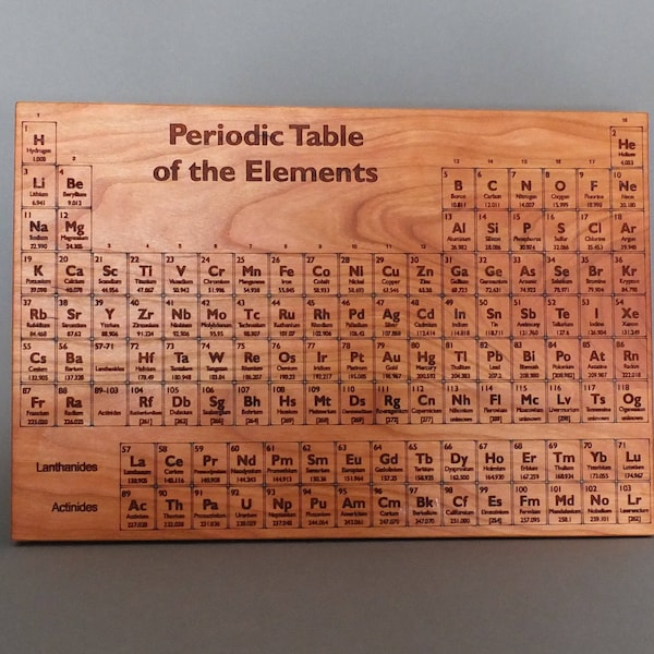 Periodic Table Cutting Board. Periodic Table Engraved on Maple, Walnut, Cherry or White Oak Wood.