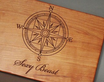Personalized Nautical Cutting Board Engraved with Boat Name in White Oak, Cherry, Walnut or Maple Wood.