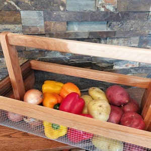 Wooden Vegetable Basket Made from Oak Wood with a Maple Handle. image 3