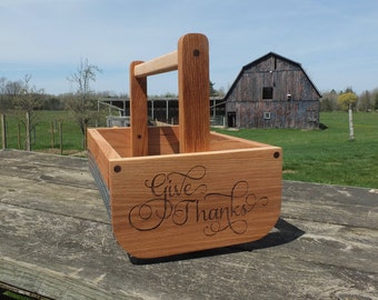 Wooden Vegetable Basket Made from Oak Wood with a Maple Handle.