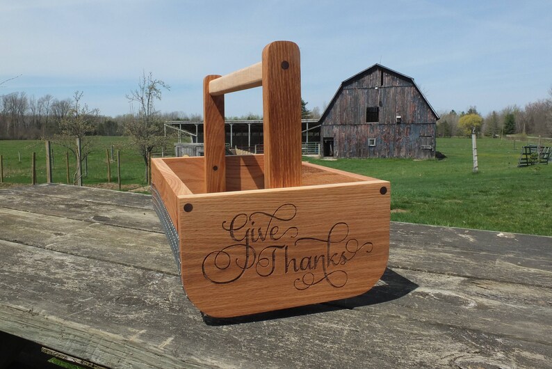 Wooden Vegetable Basket Made from Oak Wood with a Maple Handle. image 1