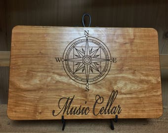 Nautical Personalized Wooden Cutting Board Engraved with Name in Cherry, White Oak, Walnut and Maple Wood.