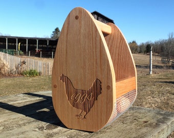 Wooden Egg Basket Made from Oak Wood with a Hickory Handle. Chicken-Chicken Decor-Egg Basket-Wooden Basket-Backyard Chickens