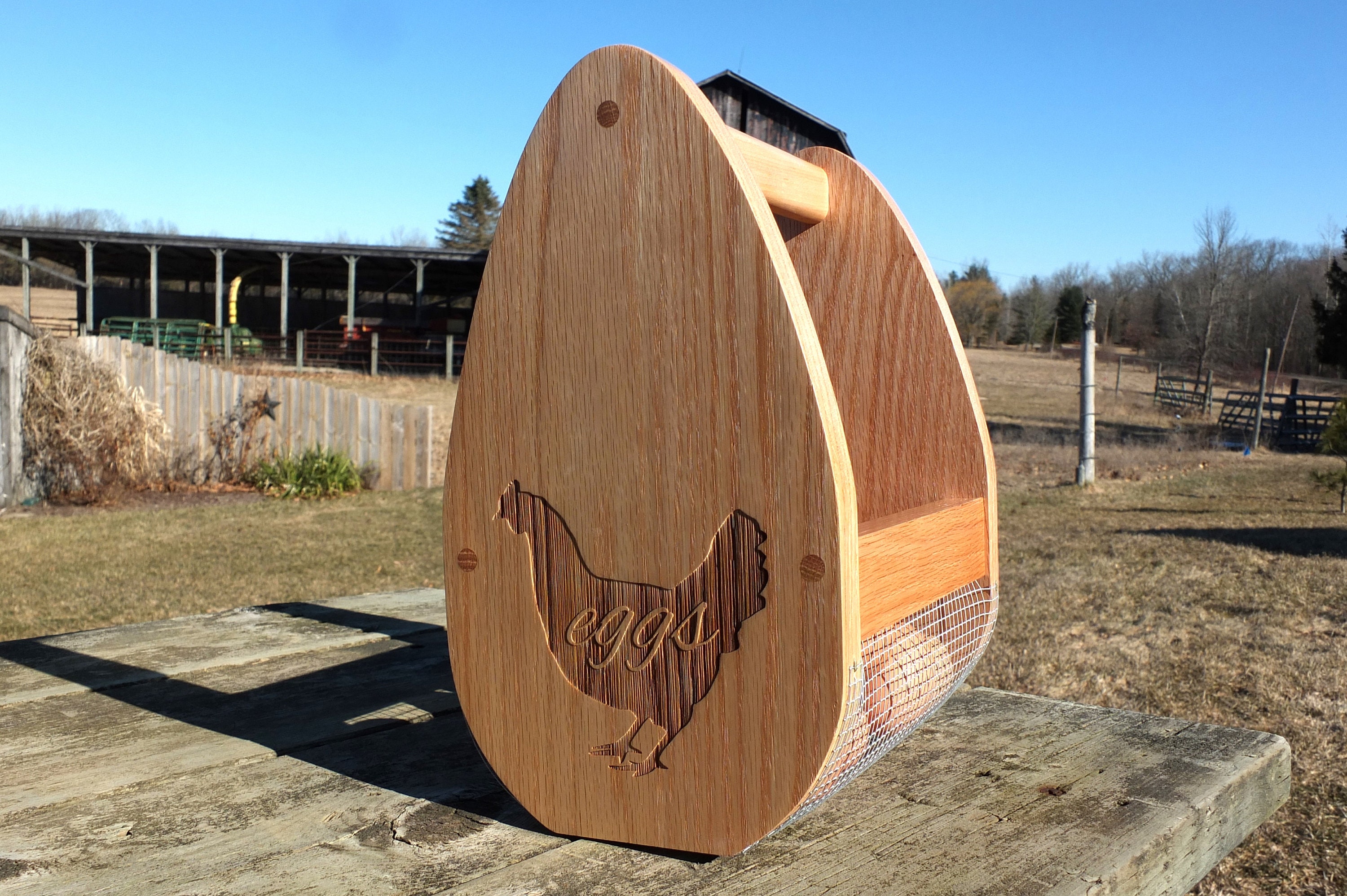 Wooden Egg Basket Made From Oak Wood With A Hickory Handle 1