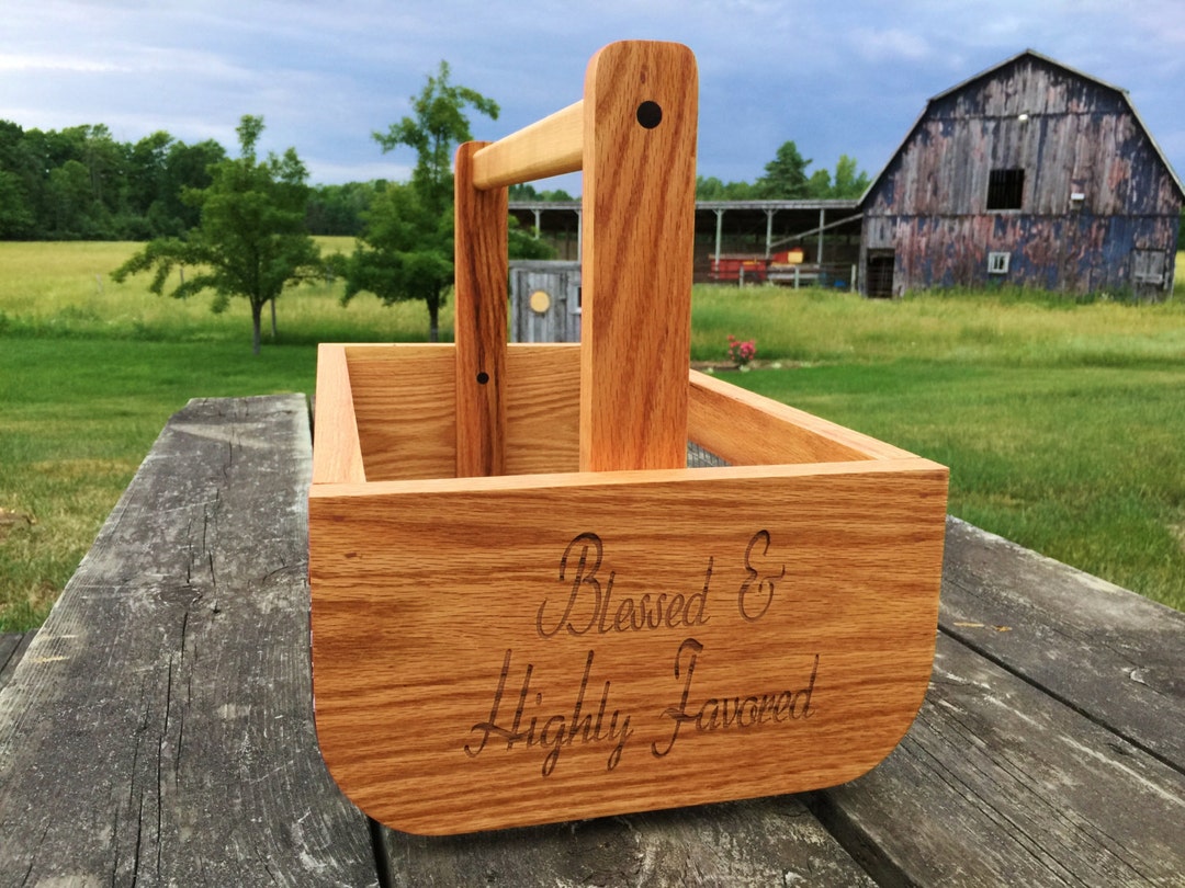 Wooden Garden Basket Made of Oak Wood With a Maple Wood Handle. Etsy