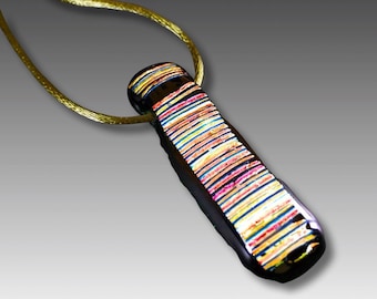 Dichroic Glass Pendant - Unisex Long Fused Glass Necklace - Handmade Jewelry - Handcrafted - Multicolored Striped - Gift for Him or Her