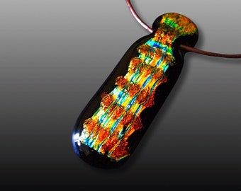 Dichroic Glass Pendant - Unisex Long Fused Glass Necklace - Handmade Jewelry - Handcrafted Pendant - Multicolor - Gift for Him or Her