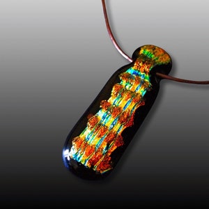 Dichroic Glass Pendant - Unisex Long Fused Glass Necklace - Handmade Jewelry - Handcrafted Pendant - Multicolor - Gift for Him or Her