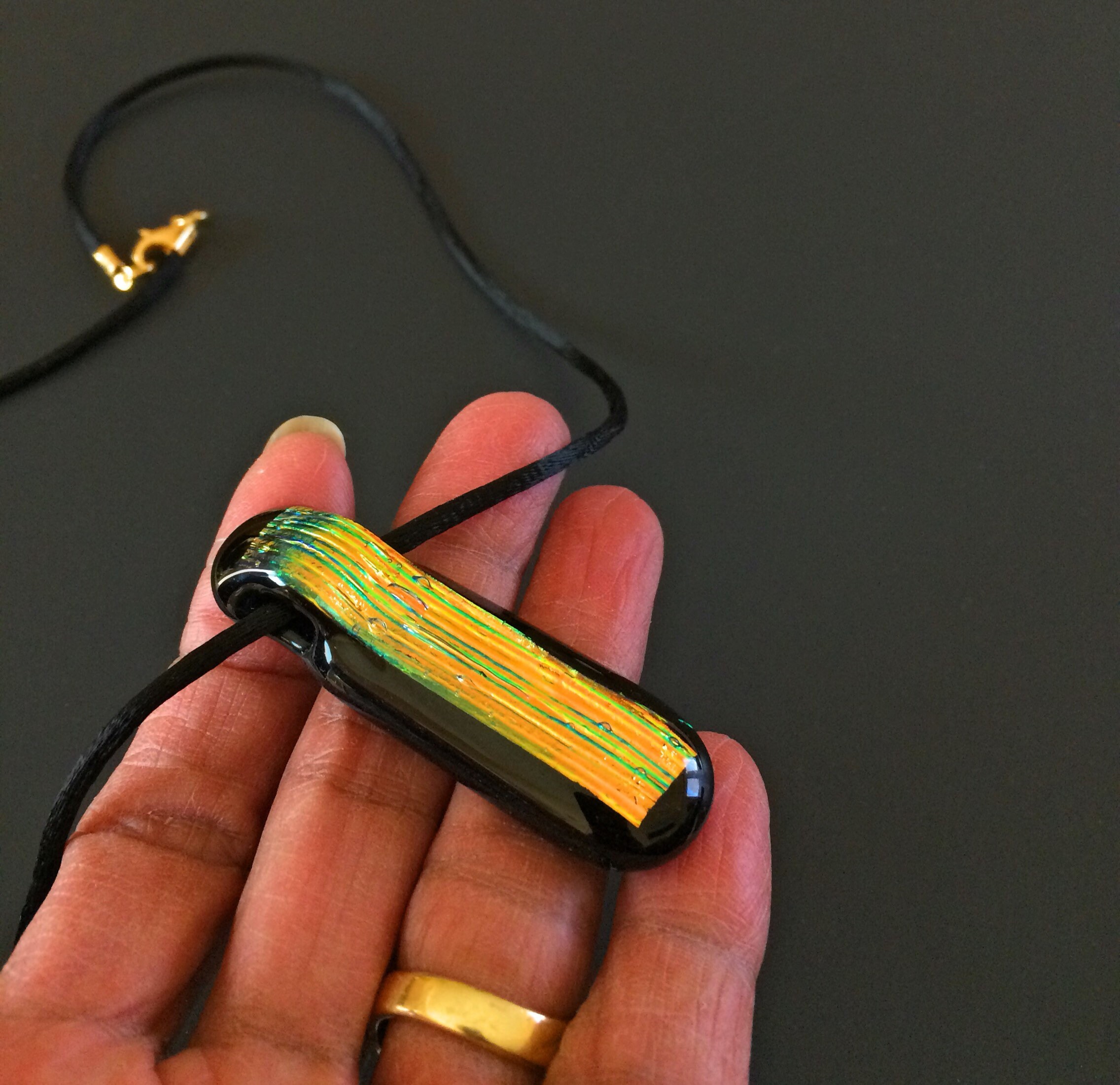 Kacey Gold Long Pendant Necklace in Dichroic Glass main image 0
