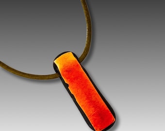 Unisex  Red Gold Dichroic Glass Pendant - Long Fused Glass Necklace - Handmade Jewelry - Handcrafted Glass Pendant - Gift for Him or Her