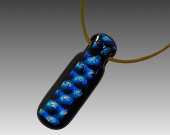 Unisex Dichroic Glass Pendant - Long Fused Glass Necklace - Handmade Jewelry - Handcrafted Glass Pendant - Blue Glass - Gift for Him or Her