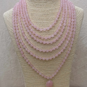Rose Quartz Multistrand Pendant Necklace: Gemstone Layered Jewelry