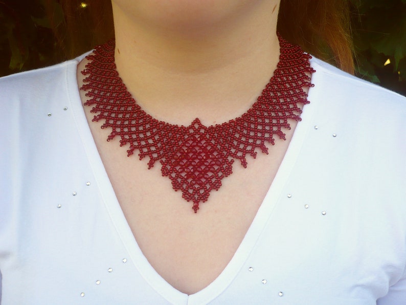 Dark red seed bead crystal necklace seed bead jewelry Etsy