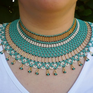 Wide beadwork ukrainian choker necklace, ukrainian jewelry, seed bead collar necklace, netted necklace, women necklace, gift for her