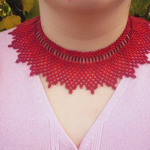 Red ukrainian beaded choker collar necklace, red beadwork necklace, red statement necklace, ukrainian jewelry, gift for her