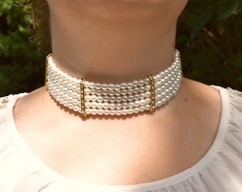 Glass Pearl Choker Necklace: Victorian Style Multistrand