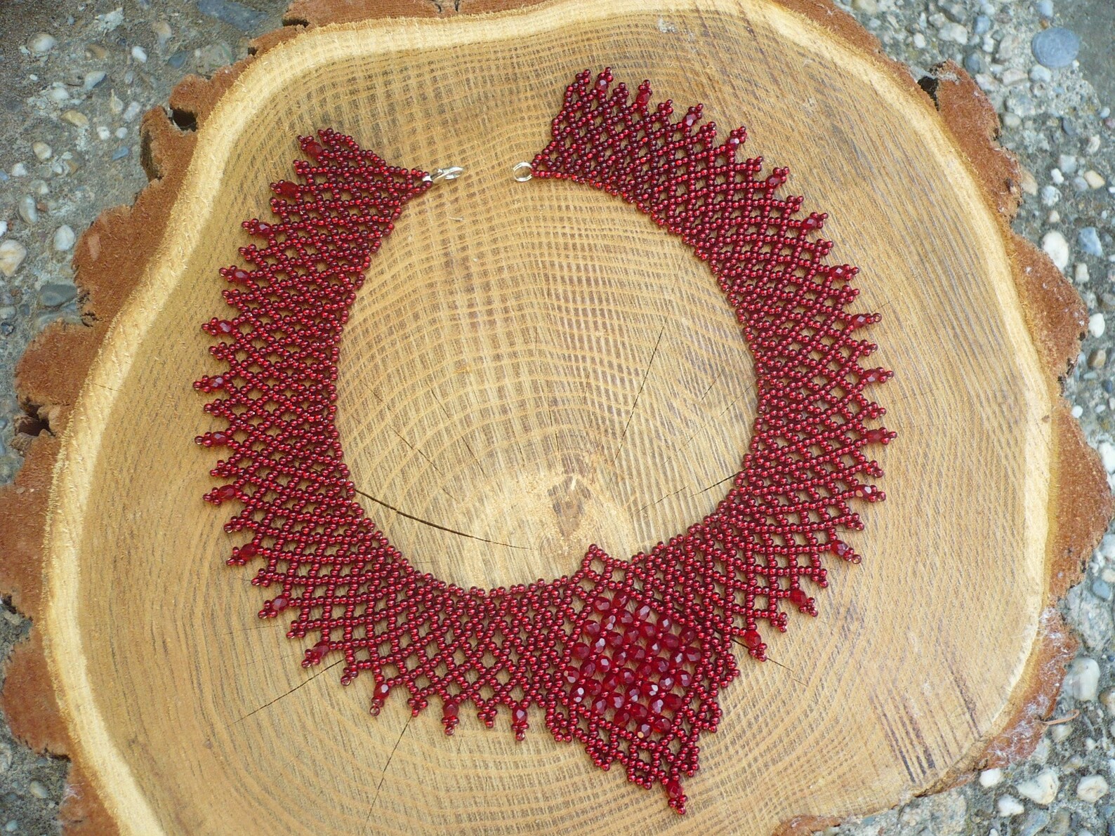 Dark red seed bead crystal necklace seed bead jewelry Etsy