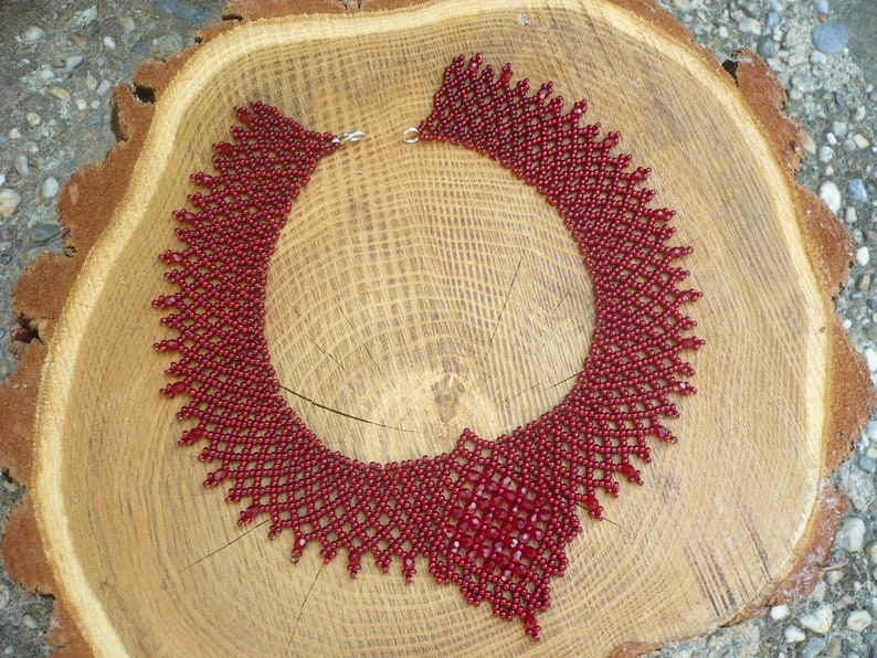 Dark red seed bead crystal necklace seed bead jewelry Etsy