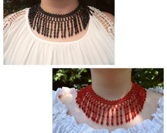 Red color traditional hungarian  beaded necklace, beadwork fringe necklace, red choker beadwork necklace, gift for her, beaded jewelry