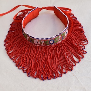 Hungarian folk art, hungarian &quot;sárközi&quot; collar necklace, red beadwork necklace, gift for her, women necklace